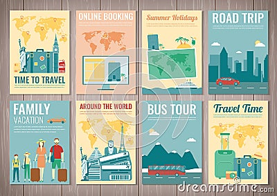 Travel and Tourism brochure set. Template of magazine, poster, book cover, banner, flyer. Vector Vector Illustration