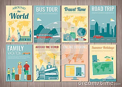 Travel and Tourism brochure set. Template of magazine, poster, book cover, banner, flyer. Vector Vector Illustration