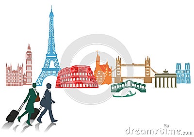 Travel and tourism in Europe Vector Illustration