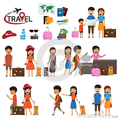 Travel and tourism infographic elements and icon set. The people Vector Illustration