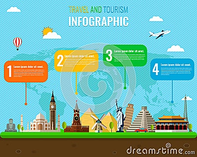 Travel and Tourism. Infographic set with landmarks. Vector Vector Illustration