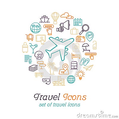Travel and Tourism line icons set flat design, Logo design template Vector Illustration