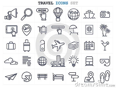 Travel and Tourism line icons set flat design Vector Illustration