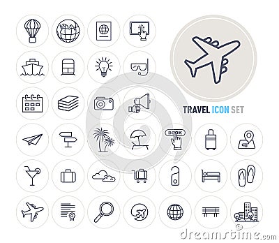 Travel and Tourism line icons set flat design Vector Illustration