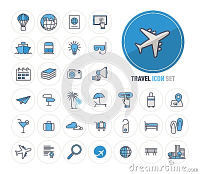 Travel and Tourism line icons set flat design Vector Illustration