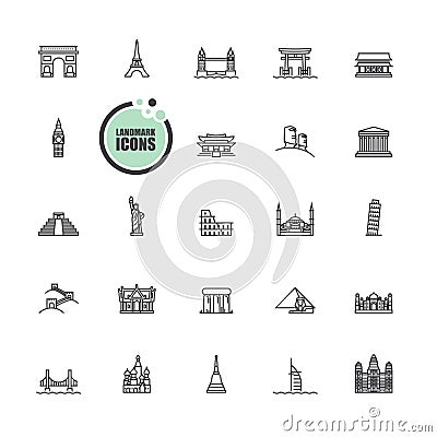 Travel and tourism locations Landmark icons Vector Illustration