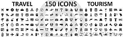 Travel and tourism set 150 icons, vocation signs for web development apps, websites, infographics, design elements â€“ vector Vector Illustration