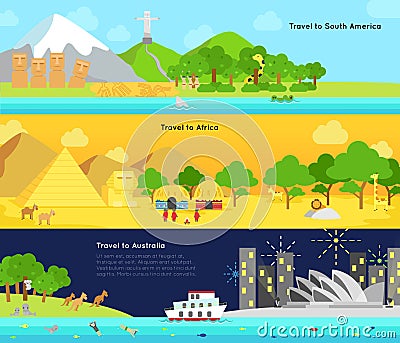 Travel and tourism to the main continent of South America, Afric Vector Illustration