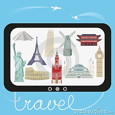 Travel and tourism. Vector illustration with World Architectural Landmarks. Vector Illustration