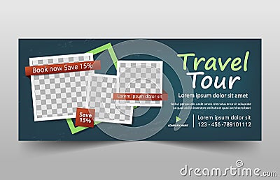 Travel tours corporate banner template, horizontal advertising business banner layout template flat design set Vector Illustration
