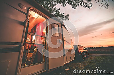 Travel Trailer Camping Stock Photo