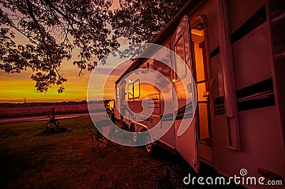 Travel Trailer Camping Spot Stock Photo