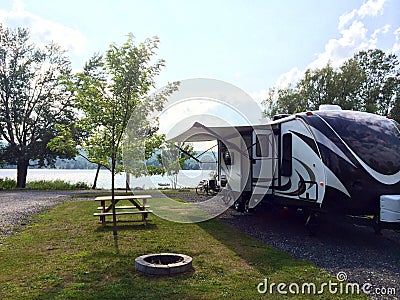 Travel trailer rv camping Stock Photo