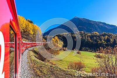 Travel with train in golden autumn Stock Photo