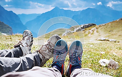 Travel trekking leisure holiday concept. Mangart, Julian Alps, National Park, Slovenia, Europe. Stock Photo