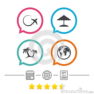 Travel trip icon. Airplane, world globe symbols. Vector Illustration