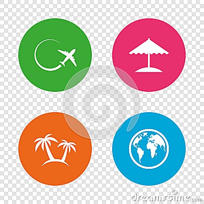 Travel trip icon. Airplane, world globe symbols. Vector Illustration