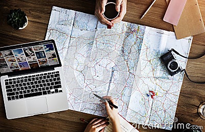 Travel Trip Map Direction Exploration Planning Concept Stock Photo