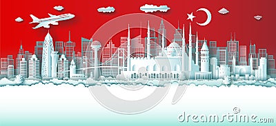 Travel Turkey top world famous city ancient and palace architecture Vector Illustration