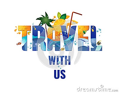 Travel with us - banner, vector template illustration Vector Illustration