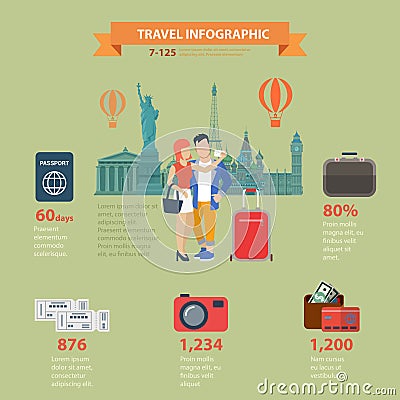 Travel vacation flat vector infographics visa passport ticket Vector Illustration