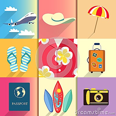 Travel and vacation icons set Vector Illustration