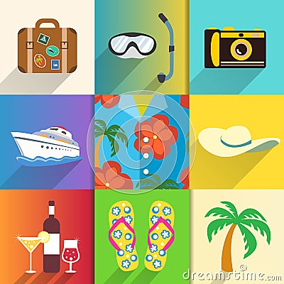 Travel and vacation icons set Vector Illustration