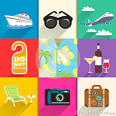 Travel and vacation icons set Vector Illustration