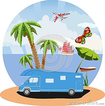 Travel vacation theme, beach and ocean coast Vector Illustration