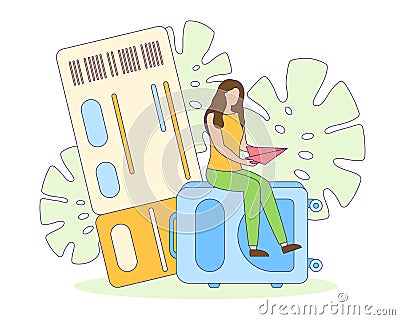 Travel vacation trip ticket suitcase filled vector Vector Illustration