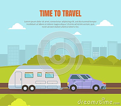 Travel Van Informative Banner for Renting Vector Template Vector Illustration