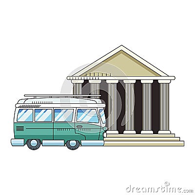 Travel van and pantheon icon Vector Illustration