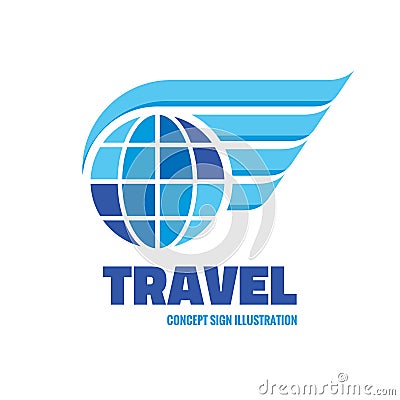 Travel - vector logo template concept illustration. Globe with wings creative sign. Design element Vector Illustration