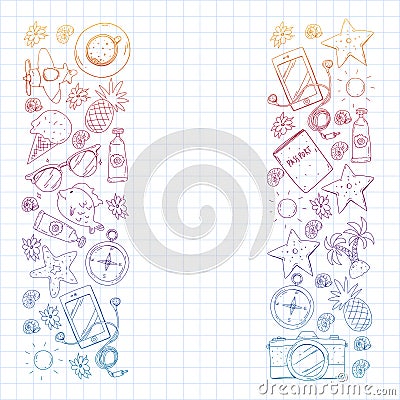 Travel vector pattern. Adventure, beach, tropical design. Vector Illustration