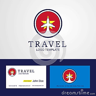 Travel Vietnam Creative Circle flag Logo and Business card design Vector Illustration
