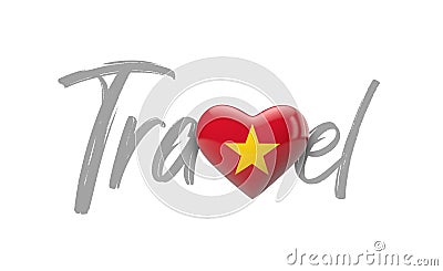 Travel Vietnam love heart flag. 3D Rendering Stock Photo