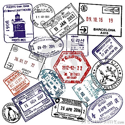 Travel and visa passport stamps Vector Illustration