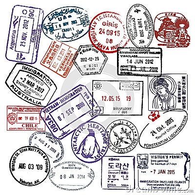 Travel and visa passport stamps Vector Illustration