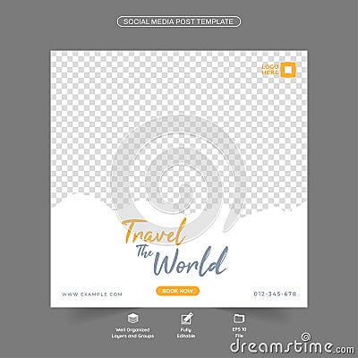 Travel the world inspirational quote on mountains nature landscape background Vector Illustration