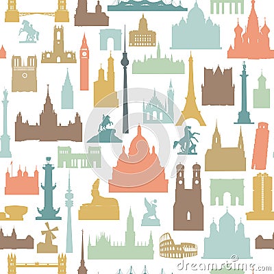 Travel world landmarks tile pattern. Travel sight icon set Stock Photo