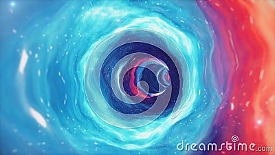 Travel through a wormhole through time and space filled with millions of stars and nebulae. Wormhole space deformation Cartoon Illustration