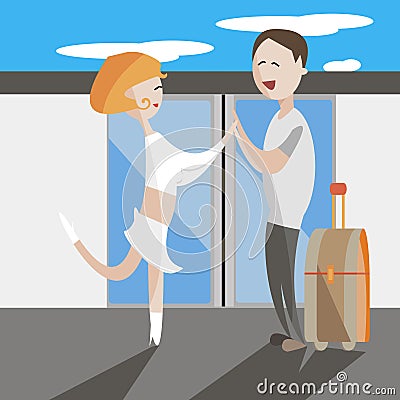 Travel young pair man and woman flat vector illustration Vector Illustration