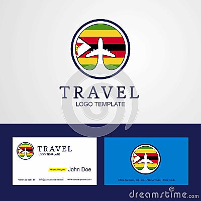 Travel Zimbabwe Creative Circle flag Logo and Business card design Vector Illustration