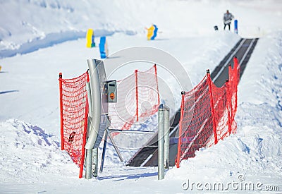 Travelator in childrens area on skiing resort Stock Photo