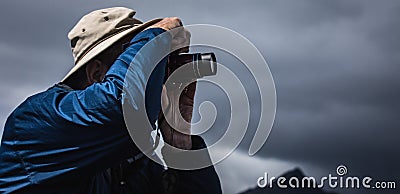 Traveler against beautiful Scotland nature and cloudy sky. Stock Photo