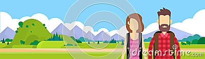 Traveler Couple Outdoor Hiking Man Woman Vector Illustration