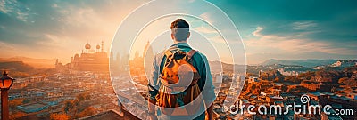 traveler exploring a new city during a break from remote work, capturing the essence of nomad life. Generative AI Stock Photo