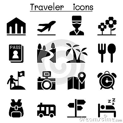 Traveler icon set Cartoon Illustration