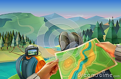 Traveler with a map Vector Illustration