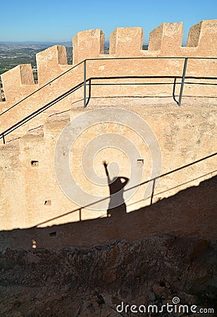 Traveler silhouette. Ancient place. Stock Photo